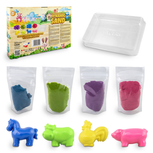 Set Nisip Kinetic 4 culori cu accesorii - Ferma - Tuban