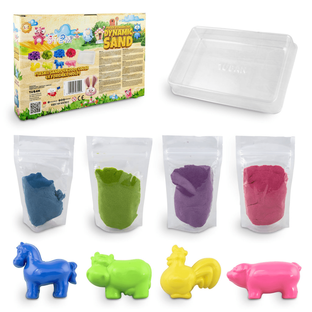 Set Nisip Kinetic 4 culori cu accesorii - Ferma - Tuban - Publisol.ro