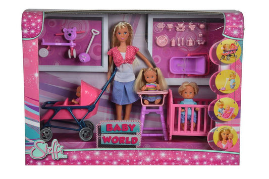 Set papusa steffi cu 3 bebelusi si accesorii, Simba - Publisol.ro