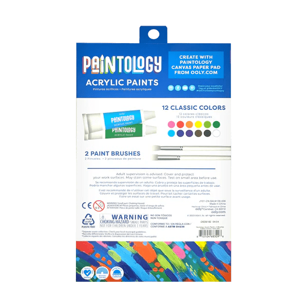 Set vopsele acrilice Paintology, 12 culori clasice si 2 pensule - Ooly - Publisol.ro