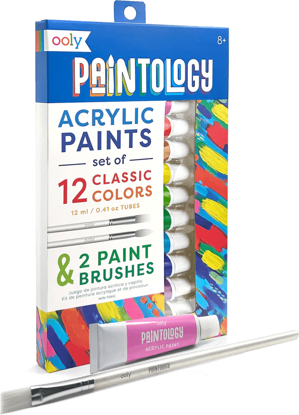 Set vopsele acrilice Paintology, 12 culori clasice si 2 pensule - Ooly - Publisol.ro