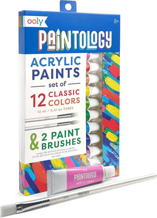 Set vopsele acrilice Paintology, 12 culori clasice si 2 pensule - Ooly - Publisol.ro