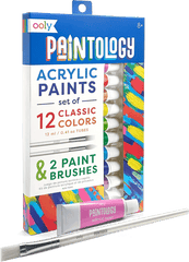 Set vopsele acrilice Paintology, 12 culori clasice si 2 pensule - Ooly - Publisol.ro