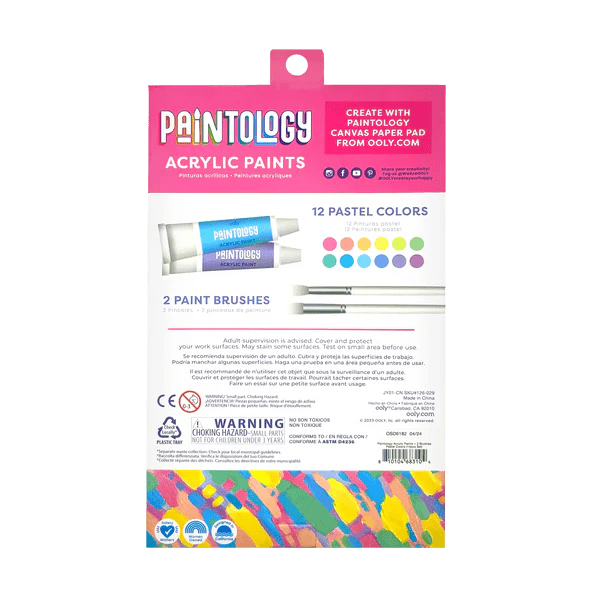 Set vopsele acrilice Paintology, 12 culori pastel si 2 pensule - Ooly - Publisol.ro