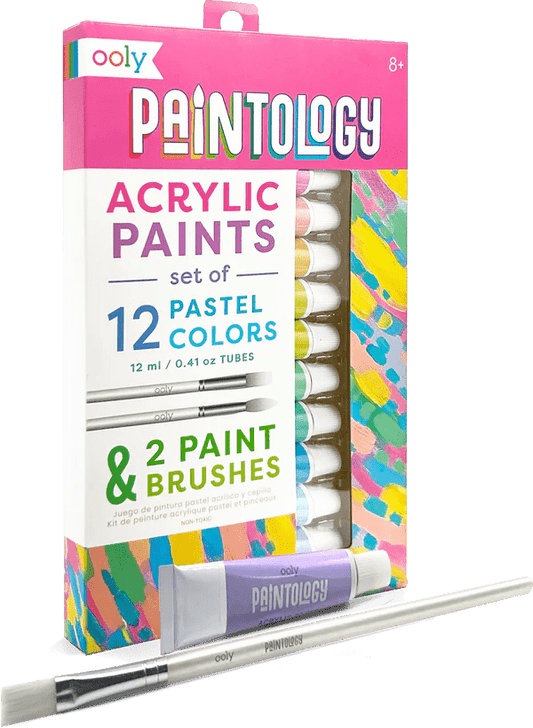 Set vopsele acrilice Paintology, 12 culori pastel si 2 pensule - Ooly - Publisol.ro
