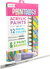 Set vopsele acrilice Paintology, 12 culori pastel si 2 pensule - Ooly - Publisol.ro