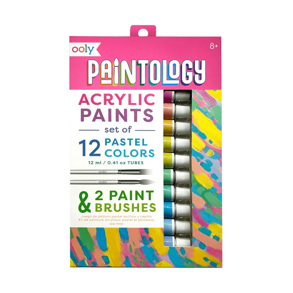 Set vopsele acrilice Paintology, 12 culori pastel si 2 pensule - Ooly - Publisol.ro