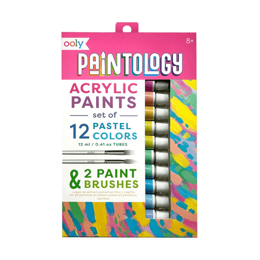 Set vopsele acrilice Paintology, 12 culori pastel si 2 pensule - Ooly - Publisol.ro