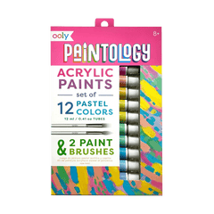 Set vopsele acrilice Paintology, 12 culori pastel si 2 pensule - Ooly - Publisol.ro
