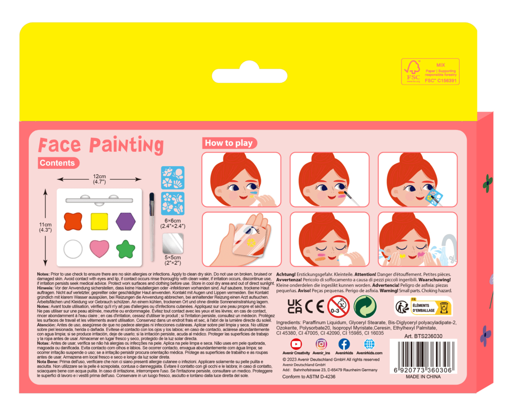 Trusa make - up pictura fata cu sabloane incluse - sase culori non - alergice - flori si fluturi - Avenir - Publisol.ro