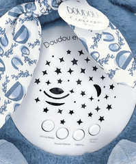 Veioza muzicala cu proiectie, iepuras pufos, 19 cm, albastru - Doudou et Compagnie - Publisol.ro