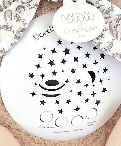 Veioza muzicala cu proiectie, iepuras pufos, 19 cm, bej deschis - Doudou et Compagnie - Publisol.ro