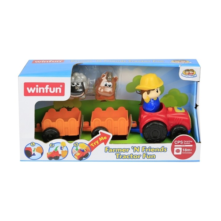 Winfun tractoras cu remorca si figurina fermier, WINFUN