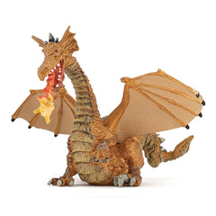 Papo figurina dragon auriu inaripat cu flacara, Papo