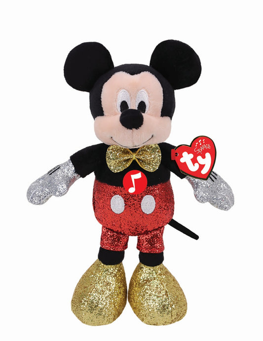 Plus ty 20cm beanie babies disney mickey cu sclipici si sunete, TY