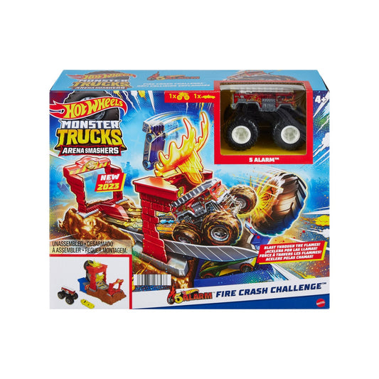 Hot Wheels monster trucks entry challenge arena smashers provocarea fire crash
