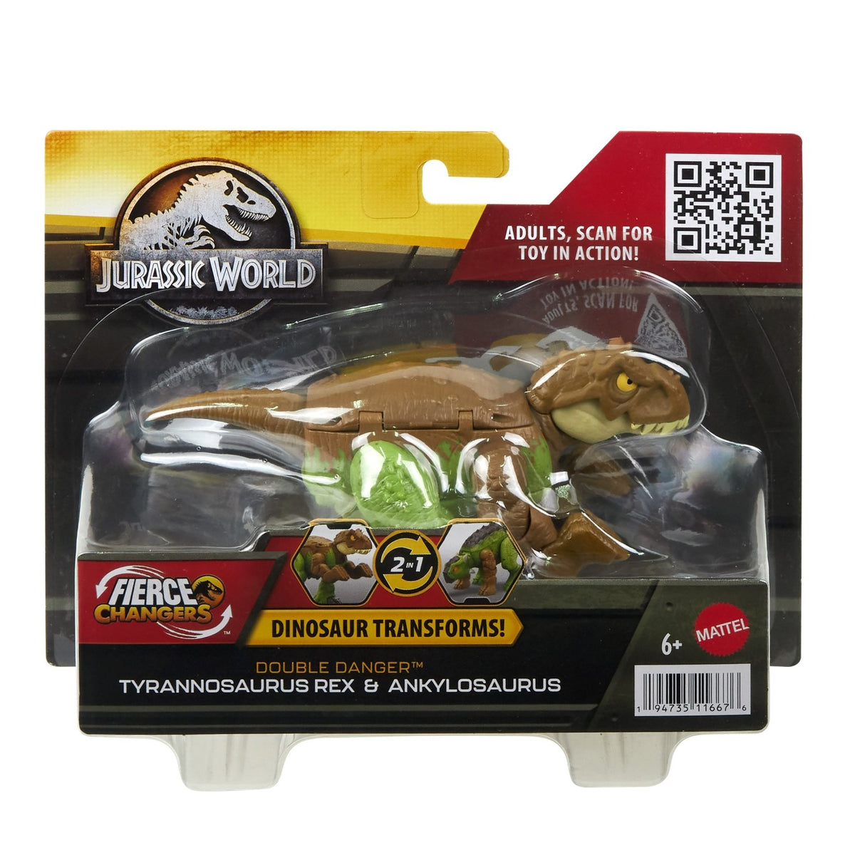 Jurassic world fierce changers double danger dinozaur transformabil tyrannosaurus rex si ankylosaurus maro, Mattel