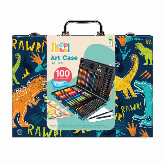 Happi hobbi art case set de desen deluxe cu 100 de accesorii dinozaur