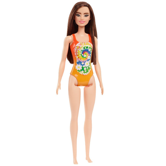 Papusa barbie satena cu costum de baie portocaliu, Mattel