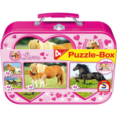 Puzzle Schmidt: Cai, Set de 2 x 26 piese si 2 x 48 piese + Bonus: cufar metalic, Schmidt