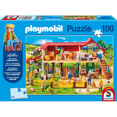 Puzzle Schmidt: playmobil - La ferma, 100 piese + Cadou: figurina playmobil, Schmidt
