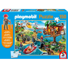 Puzzle Schmidt: playmobil - Casuta din copac, 150 piese + Cadou: figurina playmobil, Schmidt