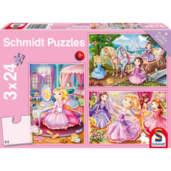 Puzzle Schmidt: Printese din basme, Set de 3 x 24 piese + Cadou: poster, Schmidt
