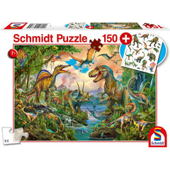 Puzzle Schmidt: Dinozauri salbatici, 150 piese + Cadou: tatuaje cu dinozauri, Schmidt