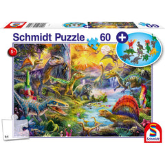 Puzzle Schmidt: Dinozauri, 60 piese + Cadou: figurine animale, Schmidt
