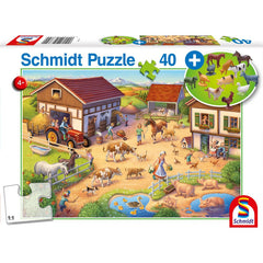 Puzzle Schmidt: Ferma, 40 piese + Cadou: figurine animale, Schmidt