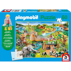 Puzzle Schmidt: playmobil - Gradina zoologica, 60 piese + Cadou: figurina playmobil, Schmidt
