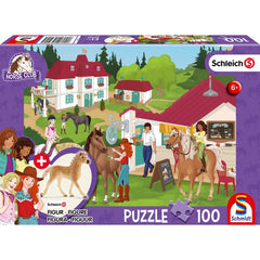 Puzzle Schmidt: Schleich - Horse Club: Grajduri de echitatie, 100 piese + Cadou: figurine animale, Schmidt