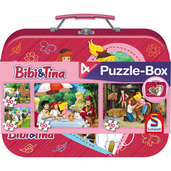 Puzzle Schmidt: Bibi & Tina - Bibi & Tina, Set de 2 x 100 piese si 2 x 150 piese + Bonus: cufar metalic, Schmidt
