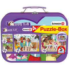 Puzzle Schmidt: Schleich - Horse Club,  Set de 2 x 60 piese si 2 x 100 piese + Bonus: cufar metalic, Schmidt