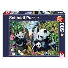 Puzzle Schmidt: Familia panda la cascada, 500 piese, Schmidt