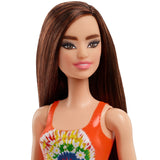 Papusa barbie satena cu costum de baie portocaliu, Mattel