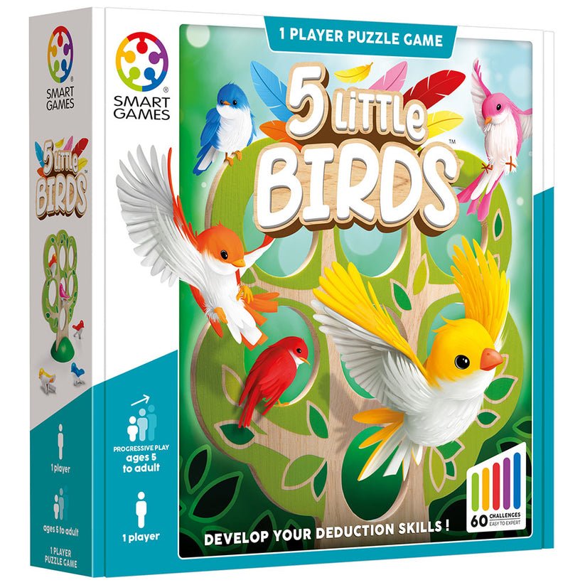 5 Little Birds, joc de logica cu 60 de provocari, 5+ ani, editie internationala, Smart Games - Publisol.ro