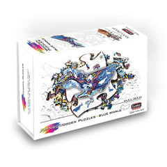 Puzzle din lemn multicolorat - Balena albastra, 125 piese, Eureka!