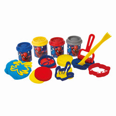 Galetusa cu 4 borcanase de plastilina si accesorii de modelat spiderman, AS