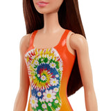 Papusa barbie satena cu costum de baie portocaliu, Mattel