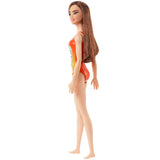 Papusa barbie satena cu costum de baie portocaliu, Mattel