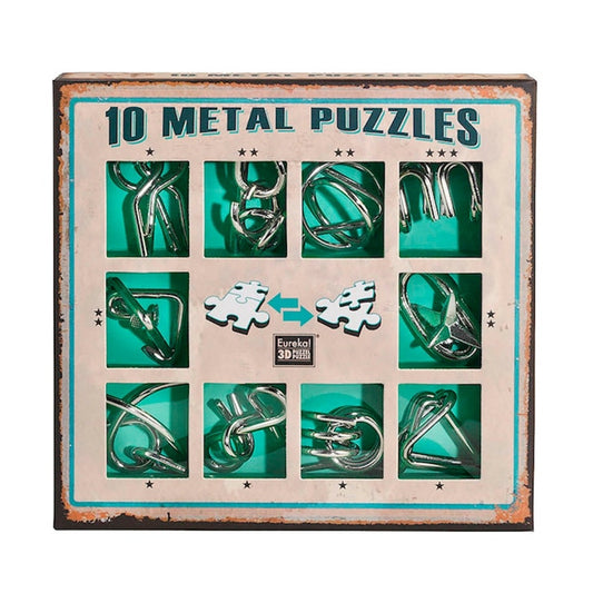10 Metal Puzzles Set Green , Eureka!