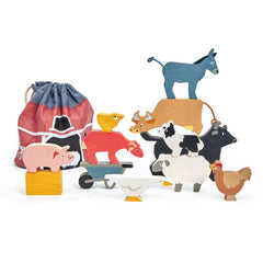 Animale domestice, din lemn premium - Stacking Farmyard - 13 piese - Tender Leaf Toys - Publisol.ro
