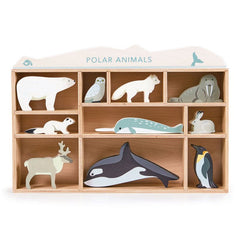 Animalutele polare pe raft, din lemn premium - Polar animals - 11 piese - Tender Leaf Toys - Publisol.ro