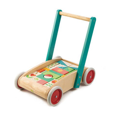 Antemergator cu cuburi, din lemn premium - Baby Block Walker - 29 piese - Tender Leaf Toys - Publisol.ro
