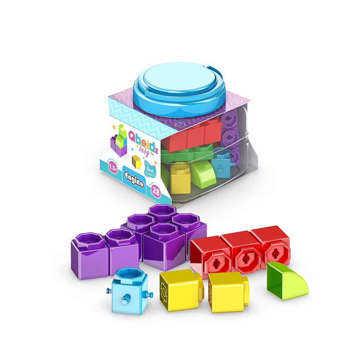 Baby Qboidz Primii Pasi cuburi de constructie pentru bebelusi - My First Steps Small set - ENGINO, D - Toys - Publisol.ro