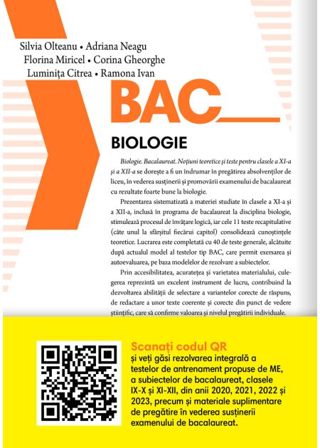 Bacalaureat 2024. Biologie. Noțiuni teoretice și teste pentru clasele a XI-a si a XII-a, ediția a II-a - Publisol.ro