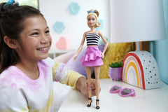 Barbie papusa barbie fashionista blonda cu parul prin in coada si fusta roz, Mattel - Publisol.ro