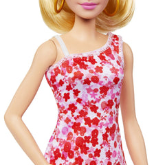 Barbie papusa barbie fashionista blonda cu parul prins in coada si rochie cu floricele, Mattel - Publisol.ro