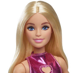 Barbie papusa barbie fashionistas blonda cu rochita roz metalica, Mattel - Publisol.ro